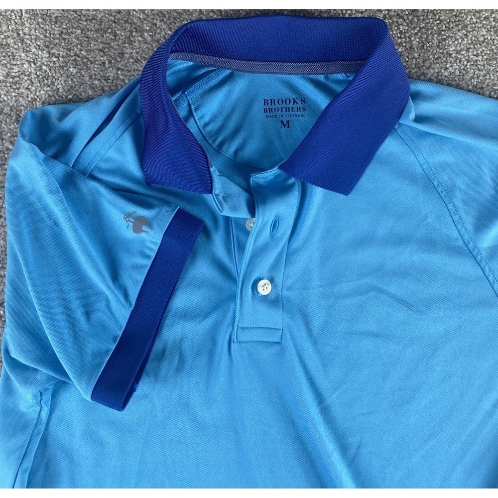 Brooks Brothers Performance Series Polo Blue Colorblock Mens M Lamb Logo Preppy
